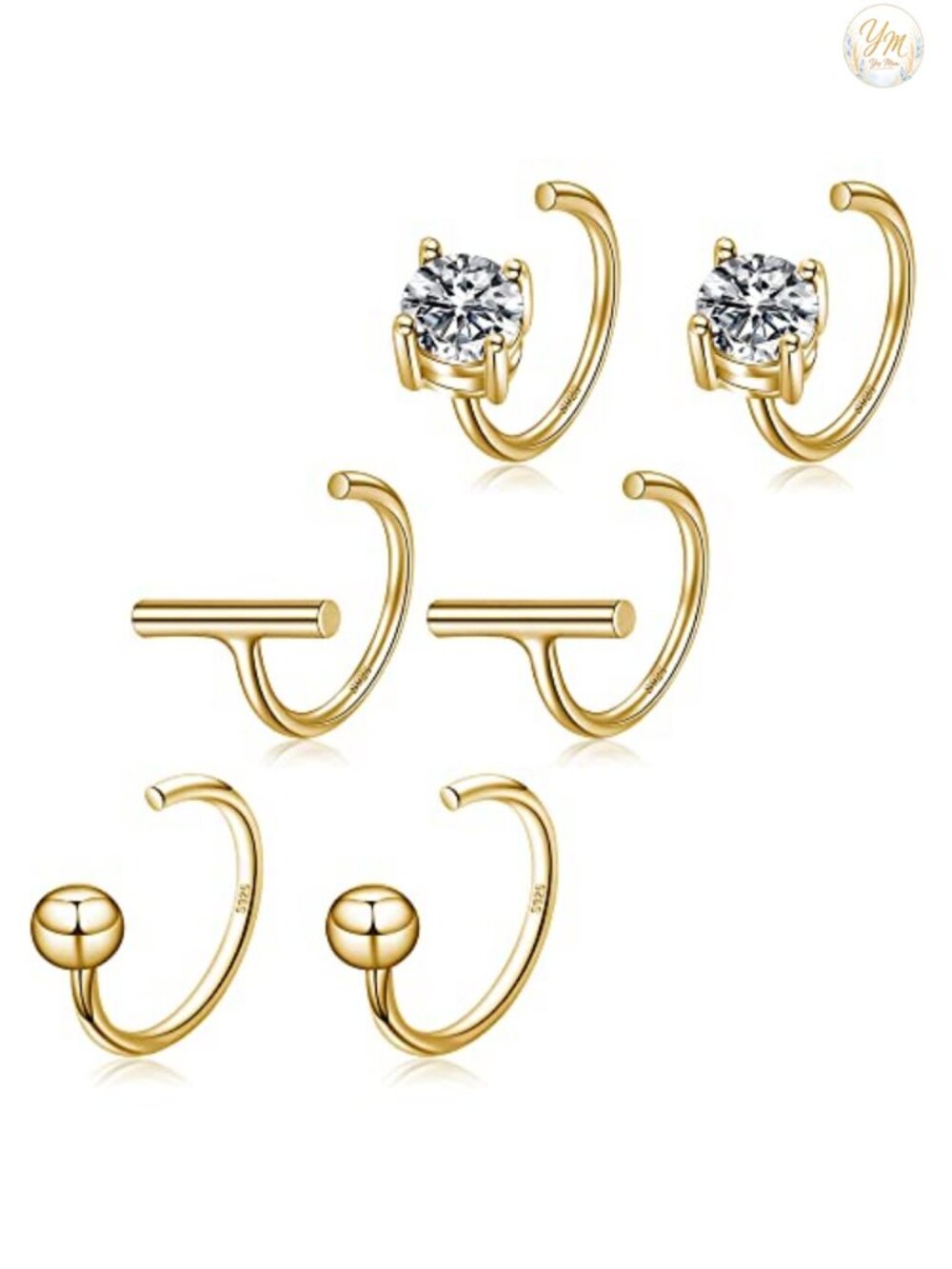 Sterling Silver Half Hoop Earrings Set for Women - Huggie Hoops with Pearl &